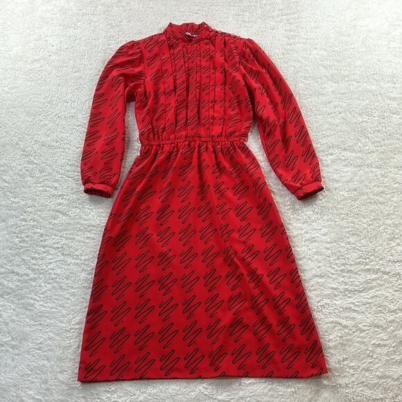 Vintage Kenny Classics belted red and black patterned secretary dress, s-med - Picture 4 of 10